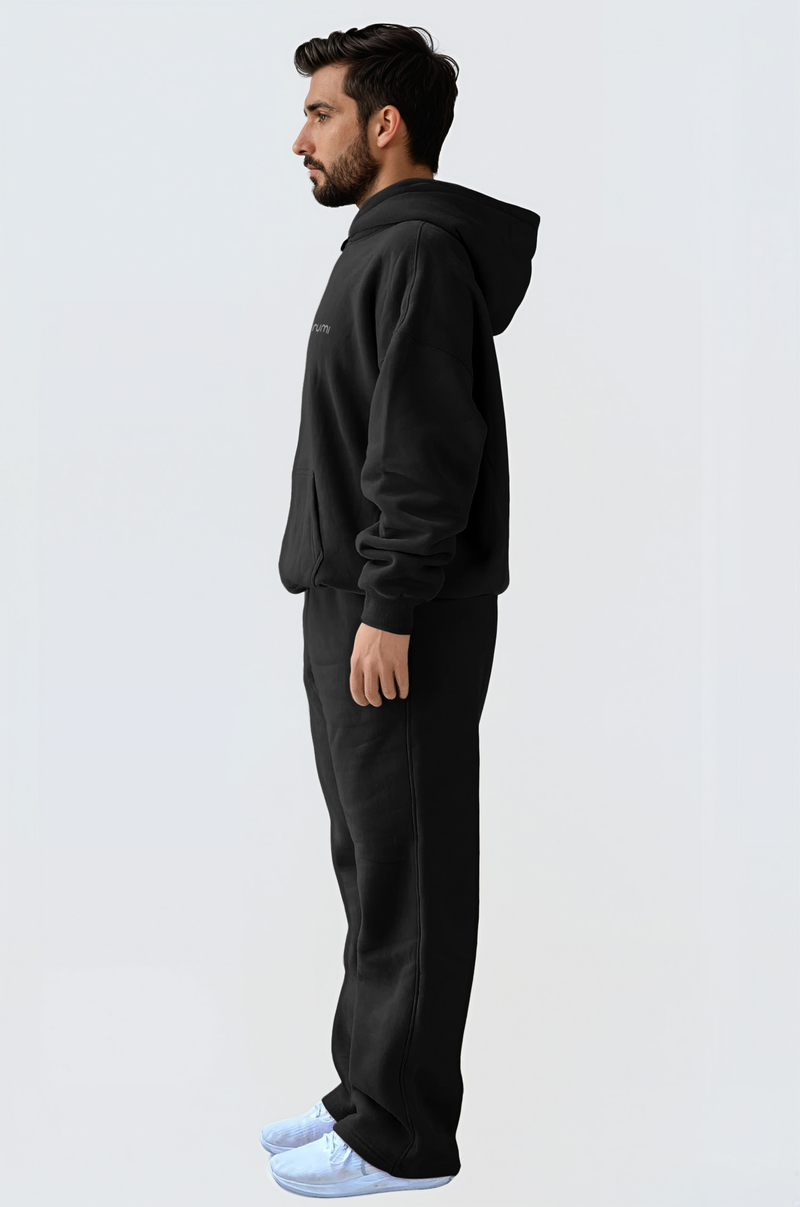 U Moon Dento Sweatshirt Oversize Fleece + Hoodie - Black