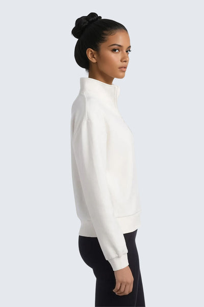 W Moon Sweatshirt Fleece Mock-Neck Half-Zip - Natural