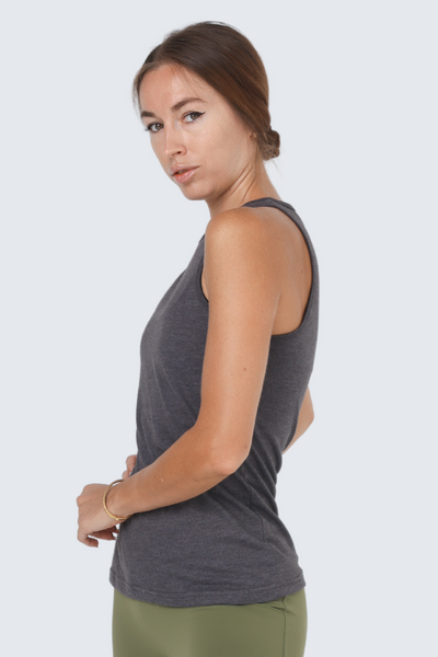 W Moon High-Neck Racerback Tank- Graphite Heather