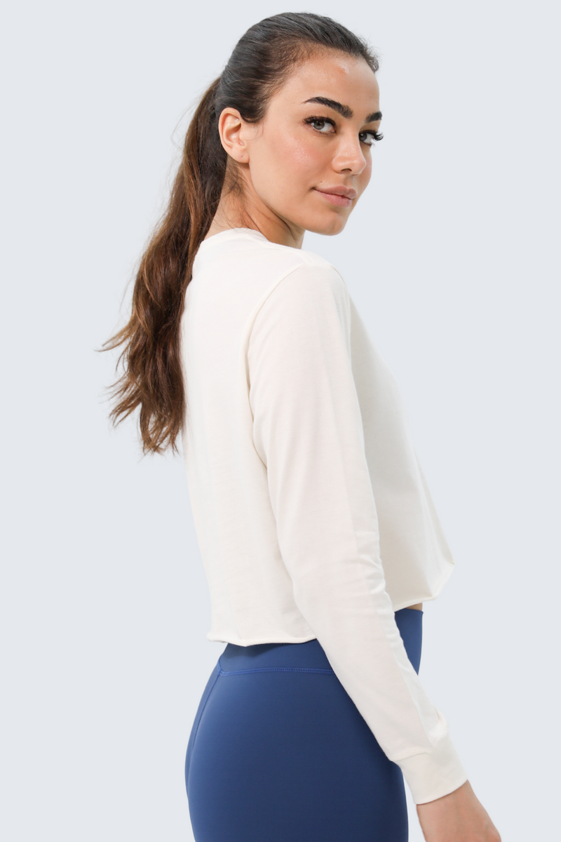 W Moon Cropped Tee Long-Sleeve - Natural