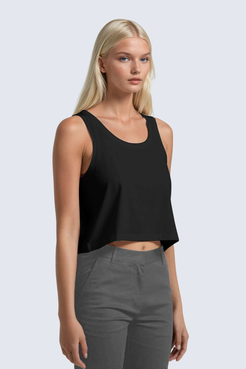 W Moon Air Cropped Singlet Tank - Black