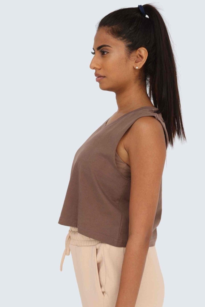 Rumi Earth - W Moon Air Cropped Tank - Wood - R131220WDP - Tops