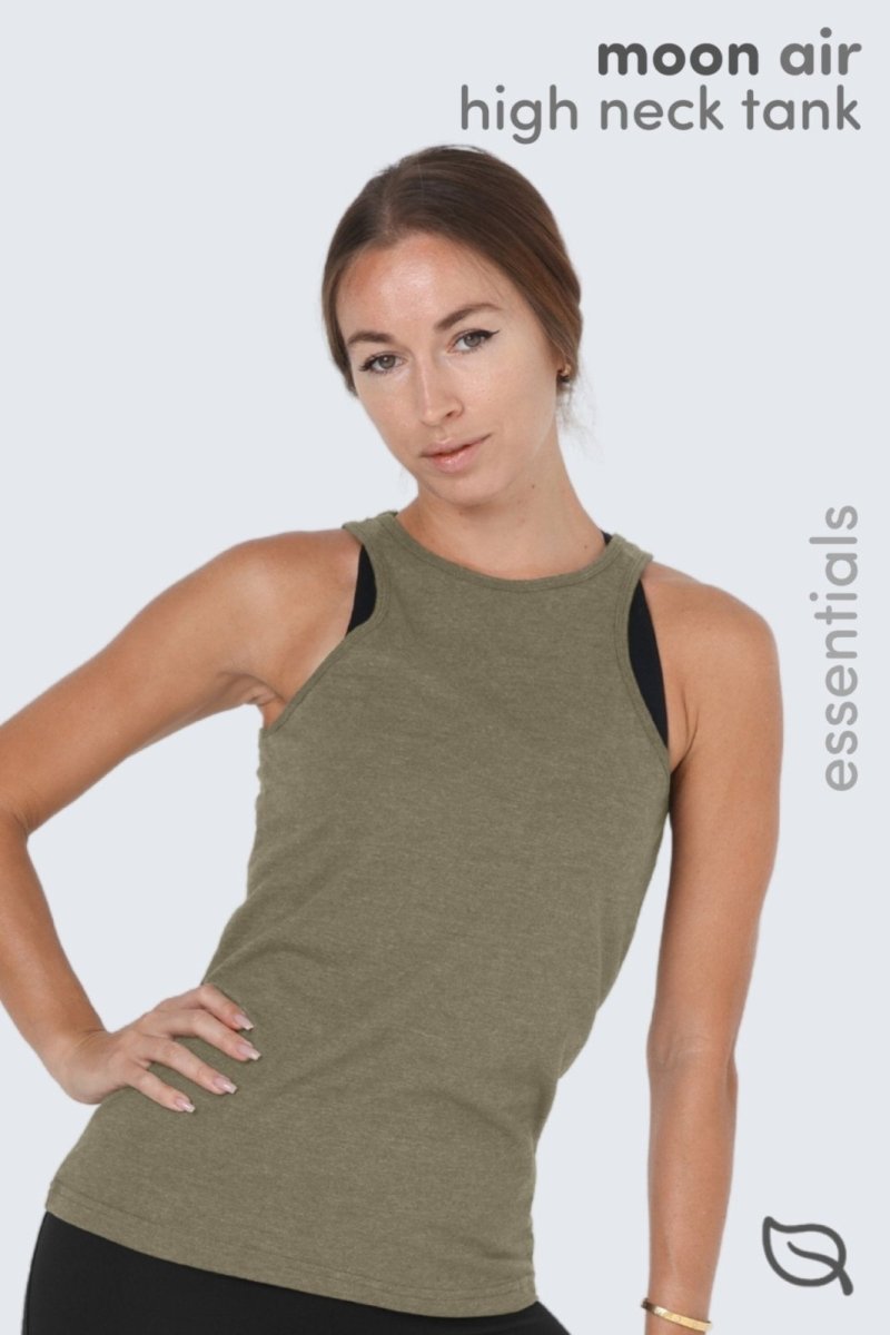 Rumi Earth - W Moon High - Neck Racerback Tank - Moss Heather - R111220MHS - Tops