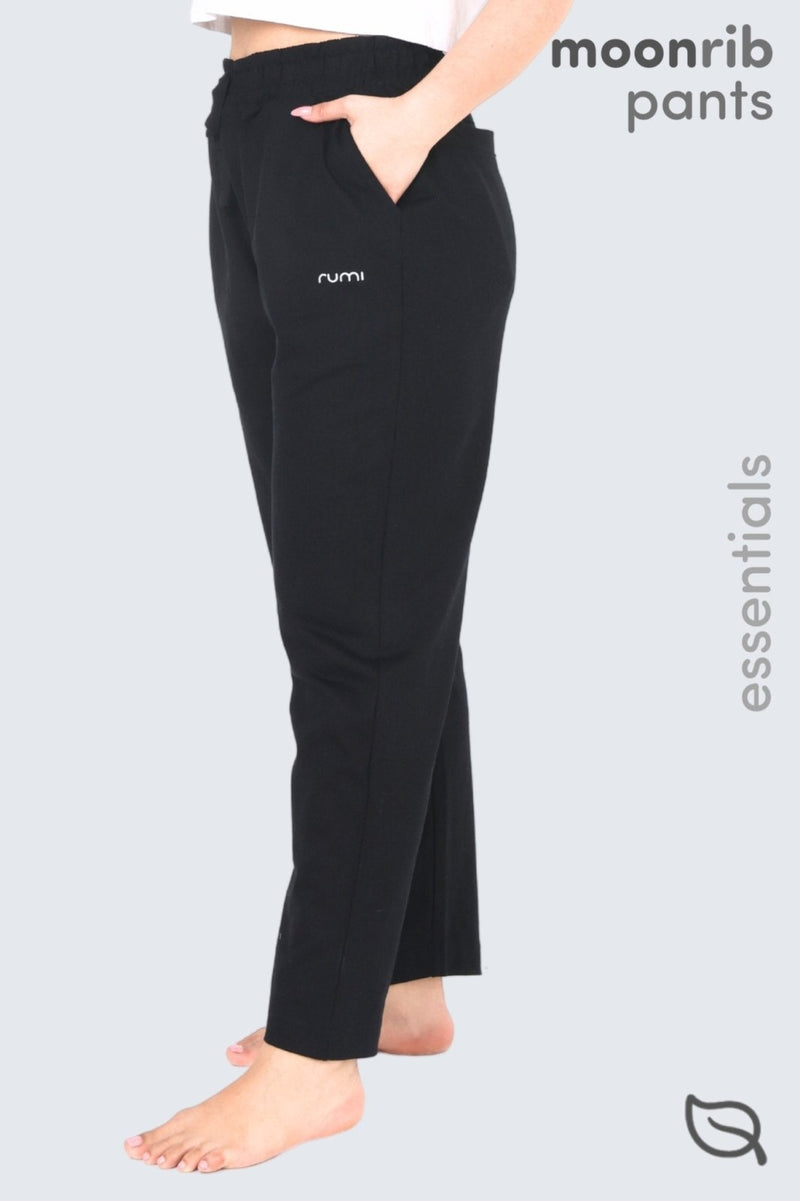 Rumi Earth - W Moon Ribbed Pants - Black - R114102BKP - Bottoms