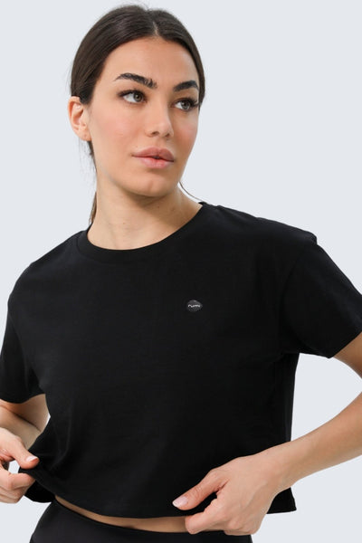 Rumi Earth - W Moon Tee Cropped - Black - R111111BKP - Tops