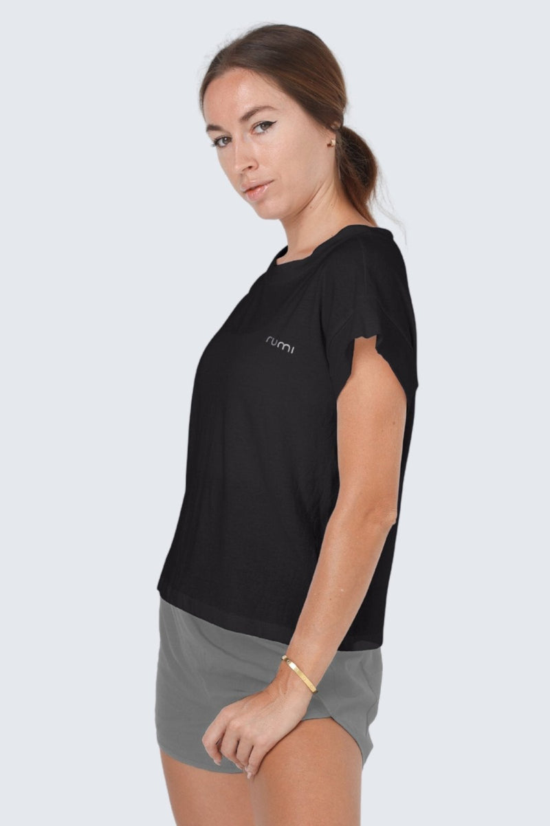 Rumi Earth - W Sun Rise Tee - Black - R121113BKP - Tops