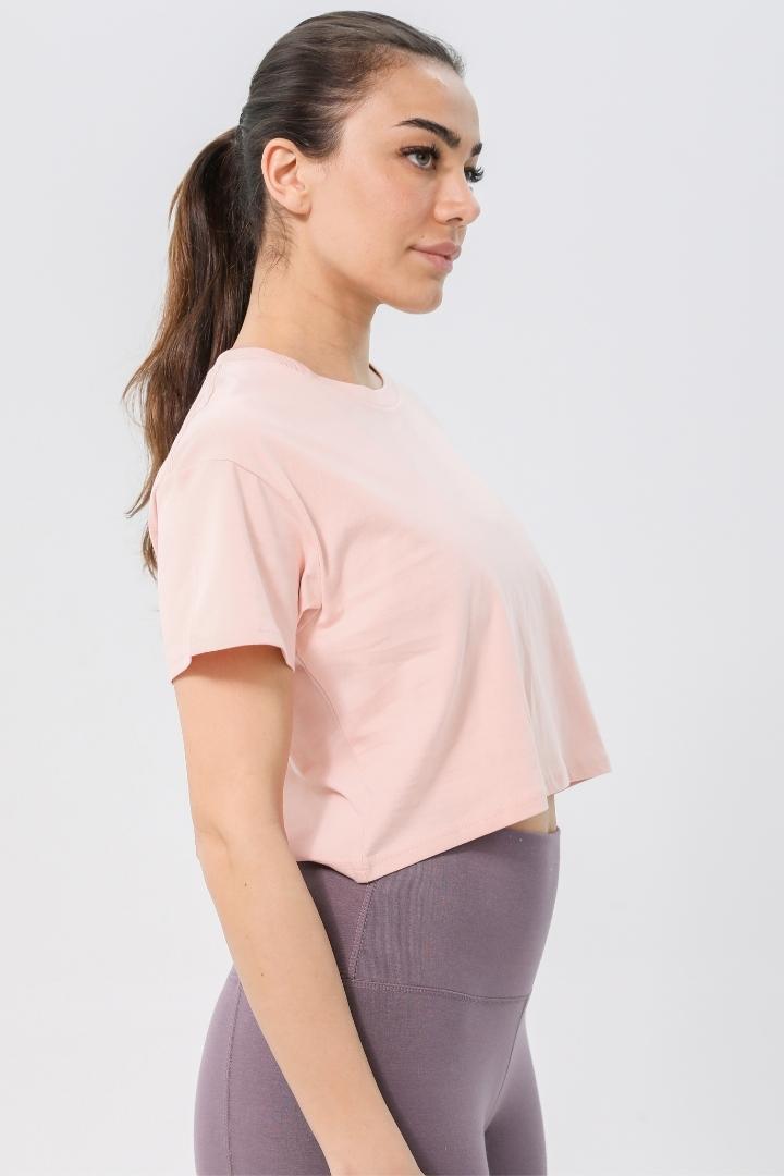 Rumi Earth Moon Tee Cropped Crew Neck - Light Coral 4